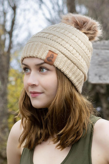 Biscotti Ribbed Knit Hat with Pom