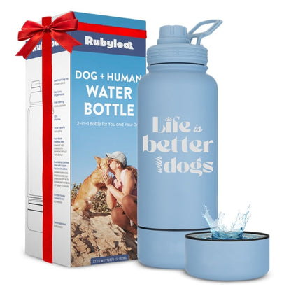 Dog + Human Water Bottle with Detachable Dog Bowl