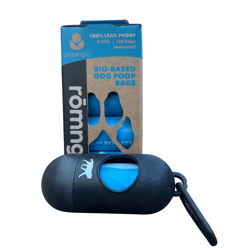 bio-based dog poop bags + bamboo dispenser