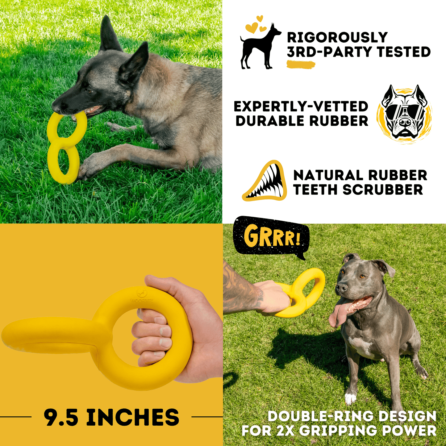 Woofbite Unbreakable Tug Ring Toy For Aggressive Chewers Durable Rubber For Large Dogs